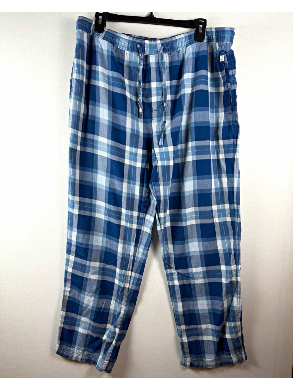Life is Good Men’s Pajama Pants L Blue/White Plaid 100% Cotton Regular Fit